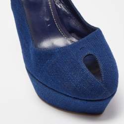 Pre Owned Sergio Rossi Blue Fabric Slingback  Pumps Size 40.5