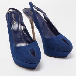 Pre Owned Sergio Rossi Blue Fabric Slingback  Pumps Size 40.5