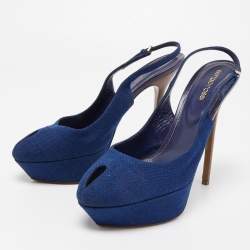Pre Owned Sergio Rossi Blue Fabric Slingback  Pumps Size 40.5