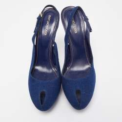 Pre Owned Sergio Rossi Blue Fabric Slingback  Pumps Size 40.5