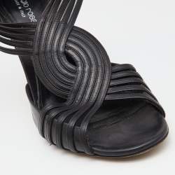 Pre Owned Sergio Rossi Black Leather Strappy Peep Toe Sandals Size 39