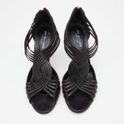 Pre Owned Sergio Rossi Black Leather Strappy Peep Toe Sandals Size 39