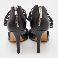 Pre Owned Sergio Rossi Black Leather Strappy Peep Toe Sandals Size 39