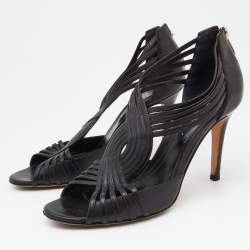 Pre Owned Sergio Rossi Black Leather Strappy Peep Toe Sandals Size 39