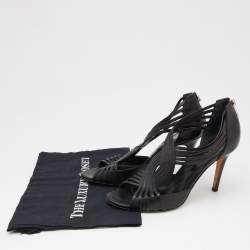 Pre Owned Sergio Rossi Black Leather Strappy Peep Toe Sandals Size 39