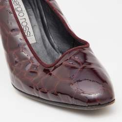 Pre Owned Sergio Rossi Burgundy Croc Embossed Patent Leather Pumps Size 36.5