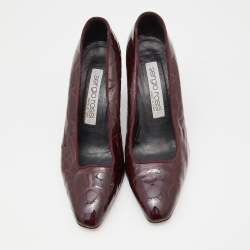 Pre Owned Sergio Rossi Burgundy Croc Embossed Patent Leather Pumps Size 36.5