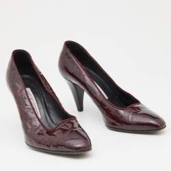 Pre Owned Sergio Rossi Burgundy Croc Embossed Patent Leather Pumps Size 36.5