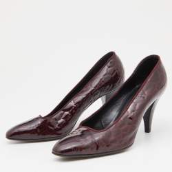 Pre Owned Sergio Rossi Burgundy Croc Embossed Patent Leather Pumps Size 36.5