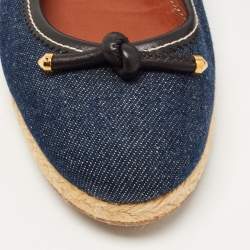 Pre Owned Sergio Rossi Blue Denim Bow Espadrille Ballet Flats Size 38.5