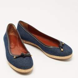 Pre Owned Sergio Rossi Blue Denim Bow Espadrille Ballet Flats Size 38.5