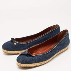 Pre Owned Sergio Rossi Blue Denim Bow Espadrille Ballet Flats Size 38.5