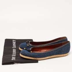 Pre Owned Sergio Rossi Blue Denim Bow Espadrille Ballet Flats Size 38.5