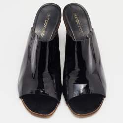 Pre Owned Sergio Rossi Black Patent Leather Wedge Sandals Size 37