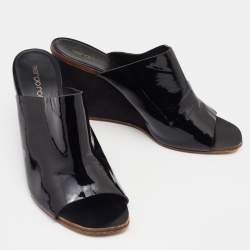 Pre Owned Sergio Rossi Black Patent Leather Wedge Sandals Size 37