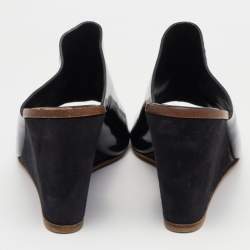 Pre Owned Sergio Rossi Black Patent Leather Wedge Sandals Size 37