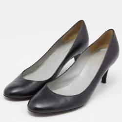 مملوكة مسبقًا Sergio Rossi Black lizard Embossed Leather Round Toe Pumps Size 40