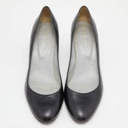 مملوكة مسبقًا Sergio Rossi Black lizard Embossed Leather Round Toe Pumps Size 40