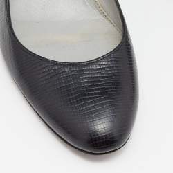 مملوكة مسبقًا Sergio Rossi Black lizard Embossed Leather Round Toe Pumps Size 40