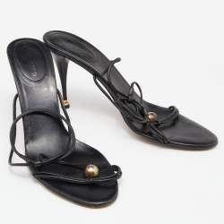 Sergio Rossi Black Leather Slide Sandals Size 40