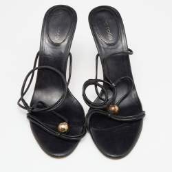 Sergio Rossi Black Leather Slide Sandals Size 40