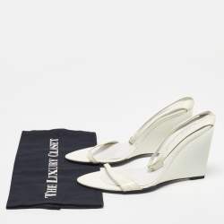 Sergio Rossi White Patent Leather Wedge Sandals Size 39.5