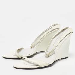 Sergio Rossi White Patent Leather Wedge Sandals Size 39.5