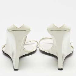 Sergio Rossi White Patent Leather Wedge Sandals Size 39.5