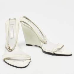 Sergio Rossi White Patent Leather Wedge Sandals Size 39.5