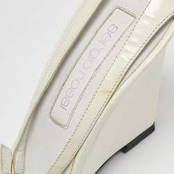 Sergio Rossi White Patent Leather Wedge Sandals Size 39.5