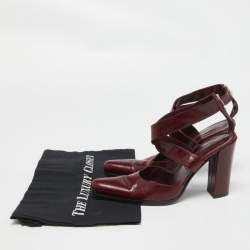 Pre Owned Sergio Rossi Burgundy Leather Cross Ankle Strap Pumps Size 38.5