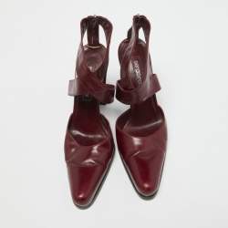 Pre Owned Sergio Rossi Burgundy Leather Cross Ankle Strap Pumps Size 38.5