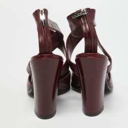 Pre Owned Sergio Rossi Burgundy Leather Cross Ankle Strap Pumps Size 38.5