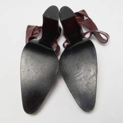Pre Owned Sergio Rossi Burgundy Leather Cross Ankle Strap Pumps Size 38.5
