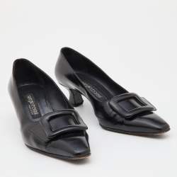 Pre Owned Sergio Rossi Black Leather Buckle Pumps Size 39.5
