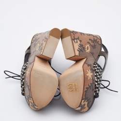 مملوكة مسبقًا صندل سيرجيو روسي جلد مجدول متعدد الألوان كعب روكي رباط علوي مقاس 37