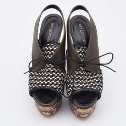 مملوكة مسبقًا صندل سيرجيو روسي جلد مجدول متعدد الألوان كعب روكي رباط علوي مقاس 37