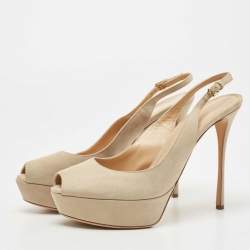 Sergio Rossi Light Grey Suede Platform Slingback Sandals Size 39.5