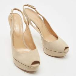 Sergio Rossi Light Grey Suede Platform Slingback Sandals Size 39.5