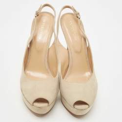 Sergio Rossi Light Grey Suede Platform Slingback Sandals Size 39.5