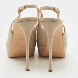 Sergio Rossi Light Grey Suede Platform Slingback Sandals Size 39.5
