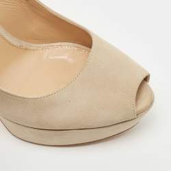 Sergio Rossi Light Grey Suede Platform Slingback Sandals Size 39.5