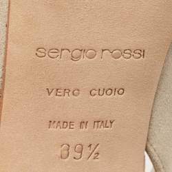 Sergio Rossi Light Grey Suede Platform Slingback Sandals Size 39.5