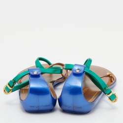 Pre Owned Sergio Rossi Tricolor Leather and Rubber T-Strap Flat Sandals Size 36