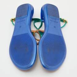 Pre Owned Sergio Rossi Tricolor Leather and Rubber T-Strap Flat Sandals Size 36