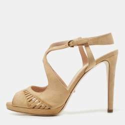 Pre Owned Sergio Rossi Beige Suede Cut Out Sandals Size 39