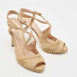 Pre Owned Sergio Rossi Beige Suede Cut Out Sandals Size 39