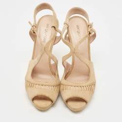 Pre Owned Sergio Rossi Beige Suede Cut Out Sandals Size 39