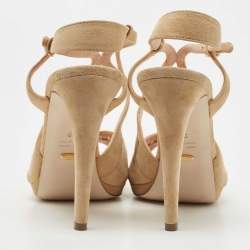Pre Owned Sergio Rossi Beige Suede Cut Out Sandals Size 39