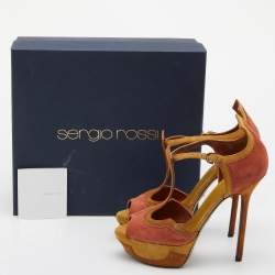 Sergio Rossi Tri Color Suede Ankle Strap Platform Sandals Size 38.5